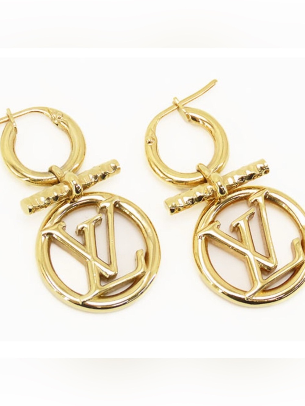 Gold LV Monogram Drop Hoop Earrings - Women Accessories